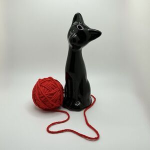 Vintage Black Elongated Ceramic Cat Figurine 9” MCM Style Glossy | Feline Lovers